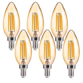 FLSNT 40W Equivalent LED Chandelier Light Bulbs, Dimmable Amber LED B11 E12 Candelabra Base Bulbs, 2200K Warm White, 330LM, 6 Pack UL,CA65 Listed.
