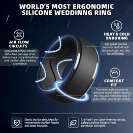 Egnaro Inner Arc Ergonomic Breathable Design, Silicone Rings Mens with Half Sizes, 7 Rings / 5 Rings / 4 Rings / 1 Ring Rubber Wedding Bands, 10mm Wide-2.5mm Thick