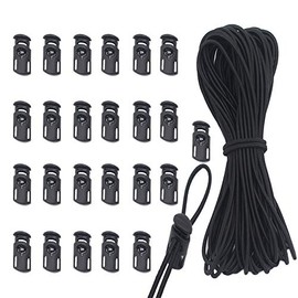 YaHoGa 25 pcs Cord Locks Spring Toggle Stopper + 10 Yards 1/8 Inch Cord Stretch String for Drawstring, Shoelaces, Clothing, Backpack, Bags (Black)