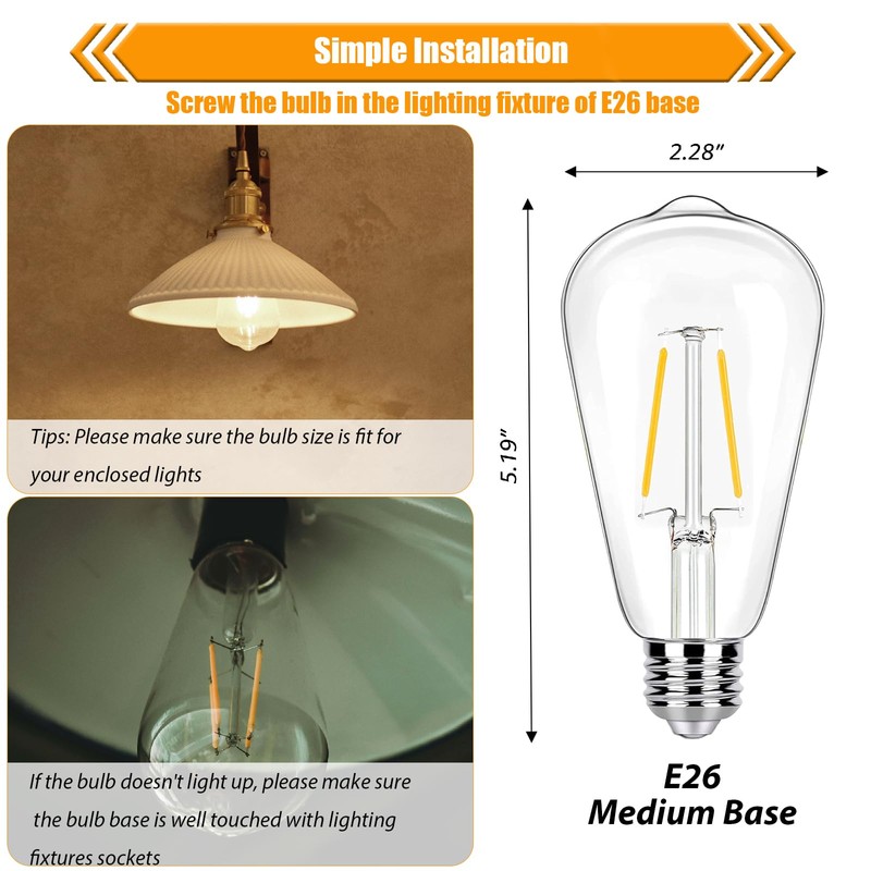 winsaLED 12 Pack 2W LED Edison Bulbs, 25 Watt Light