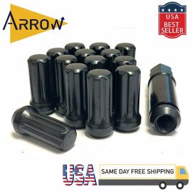 ARROW 20x Black 2" M14x1.5 Spline Tuner Lug Nuts and Key Fit Jeep Gladiator/Cher
