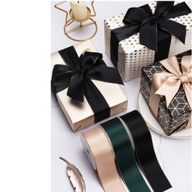 VIVIQUEN Black Double Faced Satin Ribbon with Gold Edge, 1-1/2 Inch Polyester Continuous Ribbon -25 Yards,Wide Ribbon for Gift Wrapping,Wedding,Bows Bouquet,Floral Arrangement and Craft