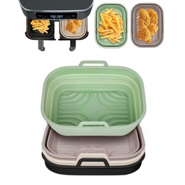 4-Pack Collapsible Air Fryer Silicone Liners for 8QT-10QT Foodi Dual Air Fryer, Reusable Airfryer Silicone Pot Rectangular, Non-stick Baking Basket Insert for Ninja/Cosori Dualzone Accessories
