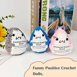 Finyoffiy Positive Crochet Shark Gifts, Crocheted Emotional Support Animal, Unique Birthday Gift for Shark Lovers Friends Women Men (Blue)