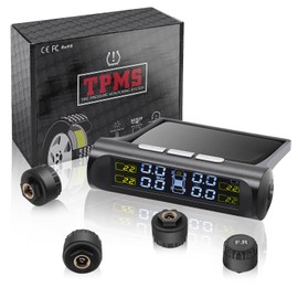Geloo Universal Tire Pressure Monitoring System with 4 External Sensors Wireless TPMS Solar Monitor with Alarm Mode,Pressure Range 0-6 bar for Car SUV Trailer