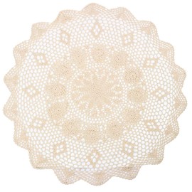 Yizunnu Handmade Round Beige Cotton Crochet Lace Doily Tablecloth,Diameter 29 inch