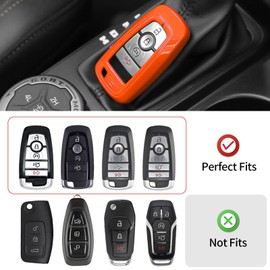 Linskip KeyForm™ Orange Key Fob Cover for Ford Expedition Mustang Bronco Sport Raptor F150 F250 F350 F450 F550 Maverick Edge Explorer Escape Ecosport Ranger, 3/4/5 Button, Durable Protective Shell