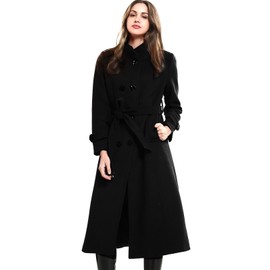 Escalier Women's Wool Trench Coat Double-Breasted Jacket with Belts Black L