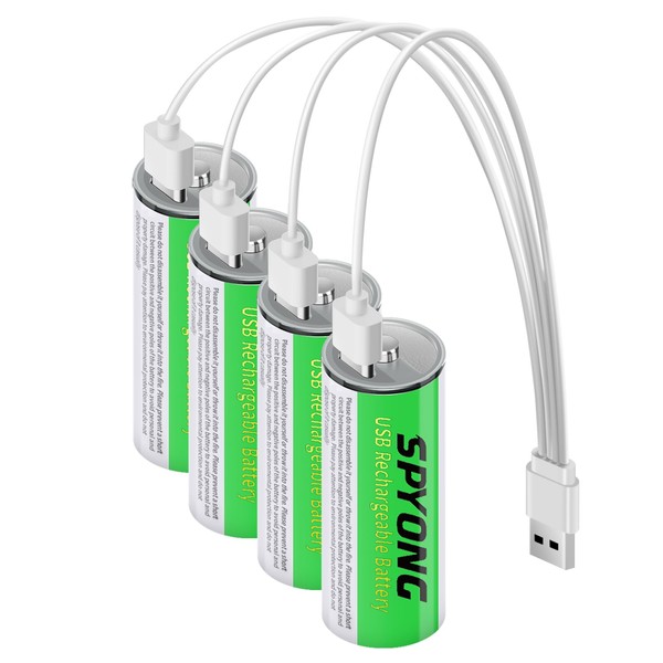 SPYONG - Baterías AA recargables de 3450 mwH/1.5 v de litio AA, carga rápida USB, carga repetible de 1500 veces (batería AA - Paquete de 4)