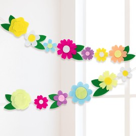 JarThenaAMCS Spring Flower Felt Garland Bright Floral Leaf Hanging Banner Double Layer Flower Bunting Garland for Birthday Baby Shower Wedding Backdrop Decor