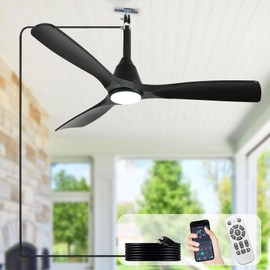 Depuley Plug-in Ceiling Fans with Light: 42 Inch Outdoor Gazebo Ceiling Fans with Lights Remote/APP Control - 6 Speeds Reversible Black Fandelier Ceiling Fan 3 Blades Hanging Hook Type Fan for Patio
