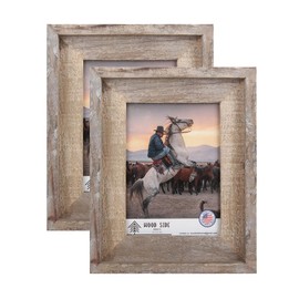 Rustic Barnwood Picture Frames 5x7 - Set of 2 - Natural Reclaimed Wood Real Glass - Handcrafted Vintage Distressed, 1 3/4" Frame Width