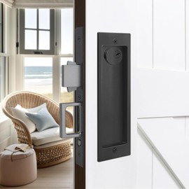 Modern Pocket Door Hardware Privacy Lock, Modern Pocket Door Lock with Hidden Pop-Up Edge Pull, Zinc Alloy (with Keys)