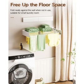 Vikaqi Clothes Drying Rack Wall Mounted, 32" Drying Rack Clothing Retractable, Laundry Drying Rack Space Saving, Collapsible Drying Racks for Laundry Folding Indoor Outdoor, 5 Rods, White