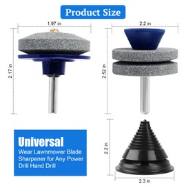 OJP Lawn Mower Blade Sharpener, Sharpener for Drill with Blade Balancer, Mower Blade Sharpener Kit for Any Power Hand Drill, Double-Layer Grindstones - 4 Pcs