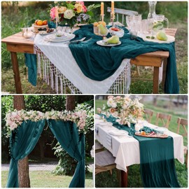 8 Pack Teal Cheesecloth Table Runner 10Ft Gauze Cheese Cloth 35x120Inch Boho Table Runner Romantic Table Cloth Table Cover for Wedding Bridal Shower Baby Shower Birthday Party Easter Home Table Décor