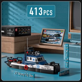 Mould King City Fishing Boat Toy Set Multi-Purpose Police Boats Building Blocks Set Sea Exploration Ship Playsets Collection STEM Toy for Boys and Girl Ages 8+ Years Old and up, 413Pieces