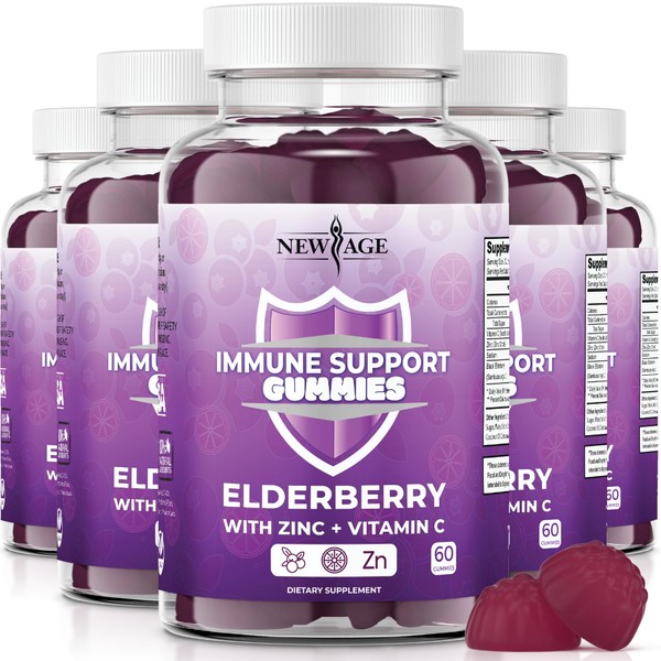 NEW AGE Immune System Support Gummies - Sambucus Black Elderberry Gummies with Vitamin C and Zinc - All Natural Immunity Gummies (5)