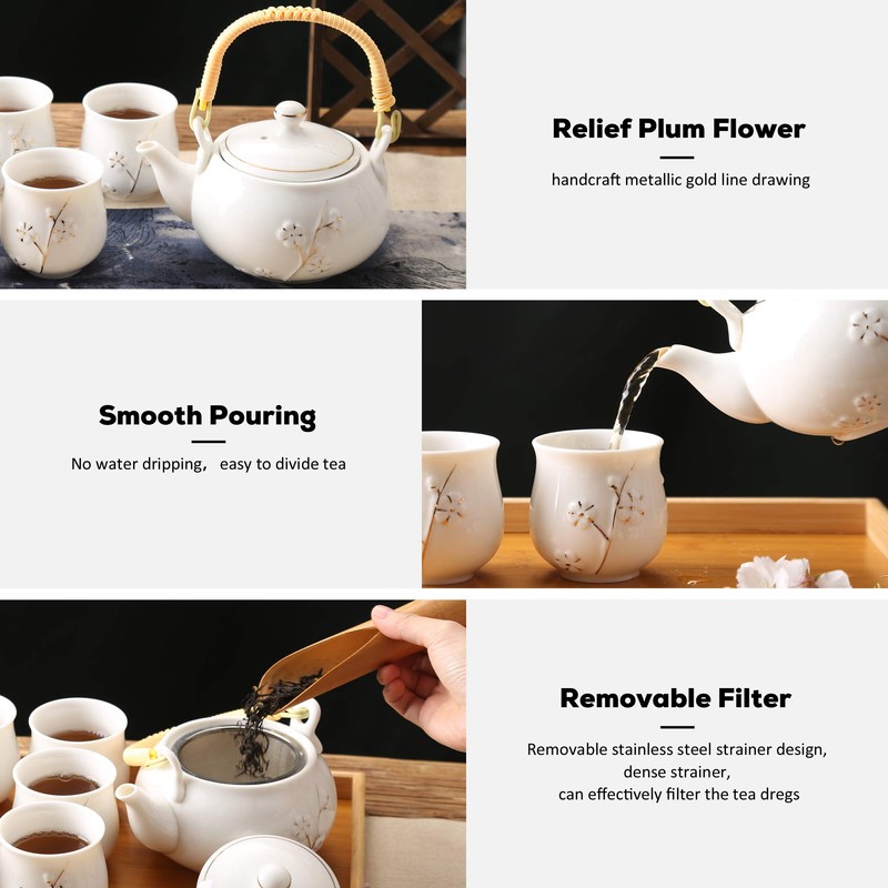 Dujust Japanese Tea Set, White Porcelain Tea Set with 1