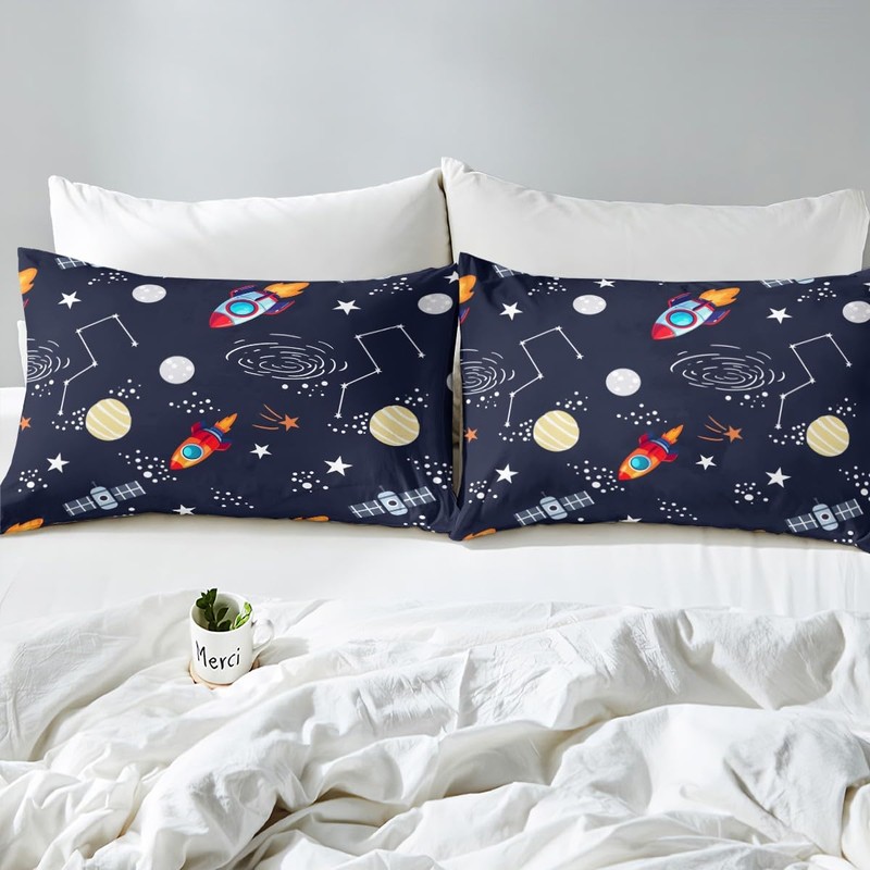 Homemissing Space Rocket Print Fitted Sheet Double Size For Kids