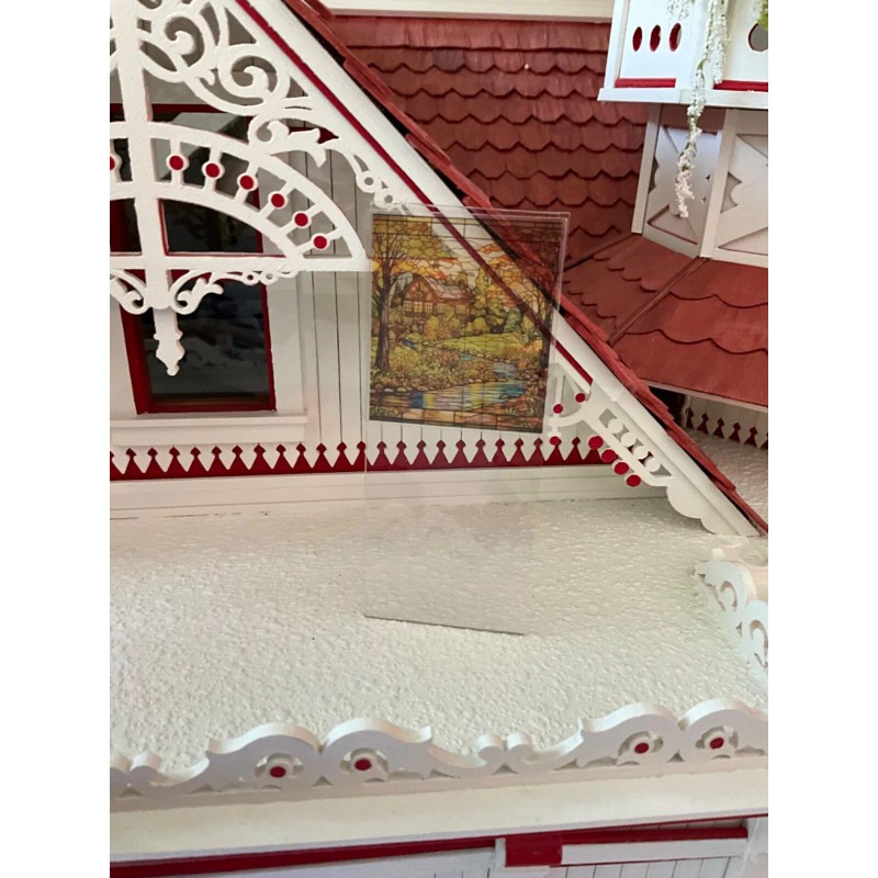 Unbranded Autumn Maple Cottage Dollhouse Miniature Stained Glass Window Film