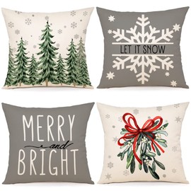 Christmas Pillow Covers 16x16 Set of 4 Farmhouse Christmas Decorations Christmas Pillows Linen Decorative Pillows for Christmas Decor Indoor Home Decor
