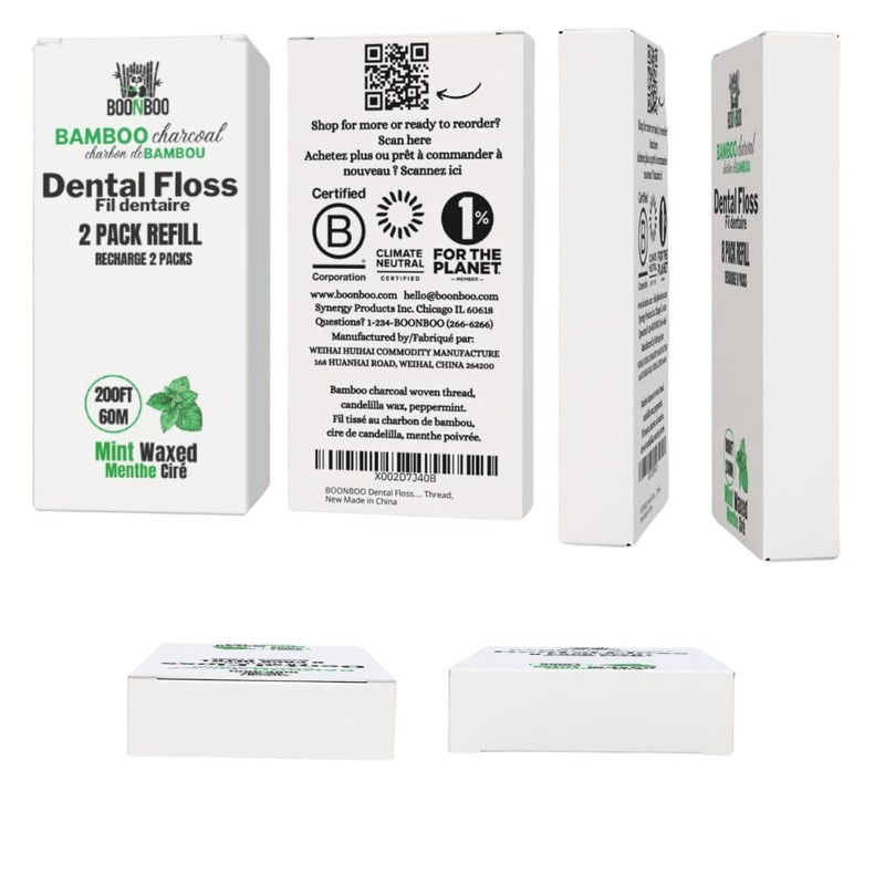 BOONBOO Dental Floss Refill Heads, Charcoal Woven Thread Spools, 2