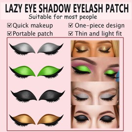 Lazy Eye Shadow Eyelash Patch, Convenient Eyeshadow Eyelash Patches, 3-in-1 Self-Adhesive Reusable Fast Eye Makeup Stickers with False Lashes, Shadow, Eyeliner, for Party, Prom (Green,2 Pairs)