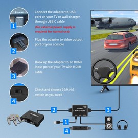 N64 Gamecube to HDMI Converter Adapter,HDMI Cable for N64/SNES/NGC/SFC,with 3.5mm Audio Jack,Support 16:9/4:3 Image Scaling,Plug and Play