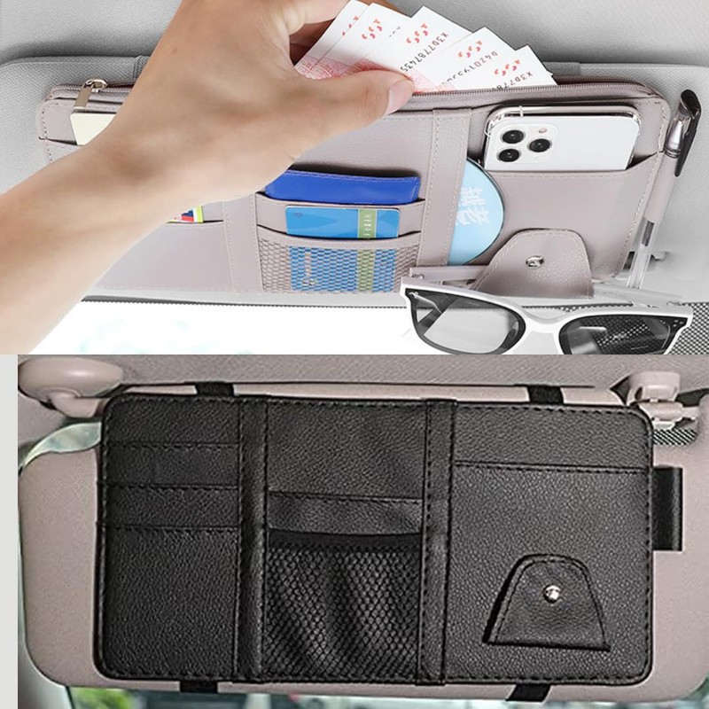 FUNFOUND Car Storage Visor Pocket with Zipper Inner Pocket Sunglasses