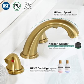 PARLOS Widespread 2 Handles Bathroom Sink Faucet 8 inch Deck Mount 3 Hole Lavatory Vanity Faucet, Brushed Gold, 1435008D