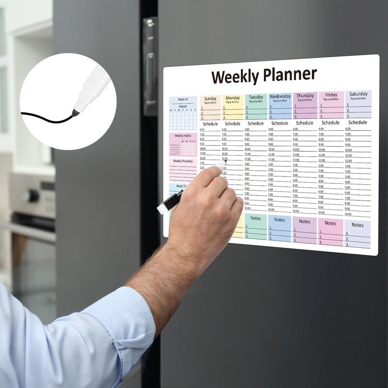Weekly Hourly Planner Dry Erase Magnetic Whiteboard－Daily Weekly Weekly Planner