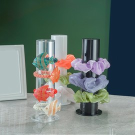 Yuknees Acrylic Scrunchie Holder Clear Hair Tie Accessories Stand Hair Bracelet Display Accessories Organizer Cute Room Decor for Teen Girl Gifts-BLACK