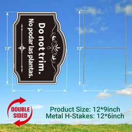 Do Not Trim Yard Sign, Do Not Mow Sign, Bilingual Plant Signs in English and Spanish, 2Pack-12" x 9"Double Sided Garden Sign with Metal H-Stake, UV Protected, Non-Fading, Easy to Mount (Black)