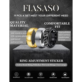 FIASASO 9Pcs Wedding Band Rings for Men Stainless Steel Ring Mens 8MM Width Wedding Bands Silver Black Gold Male Ring Engagement Chain Ring Set Size 10.5