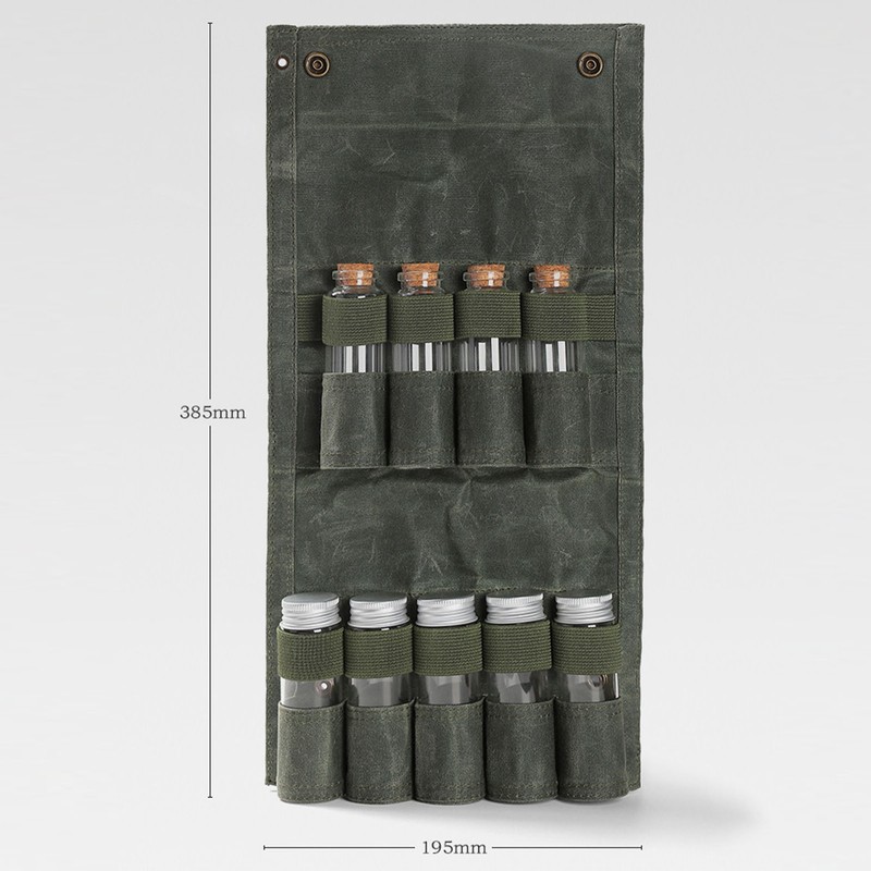 Outdoor Spice Bottle Bag Foldable 9 Pockets Portable Canvas Seasoning
