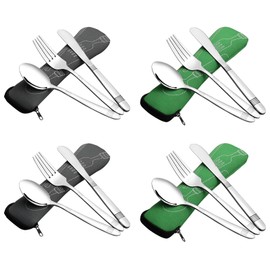 Julyeen 12 Pieces Camping Travel Flatware Cutlery, Portable Silverware Set with Case Set of 4