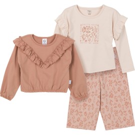 Gerber Toddler Girls' 3-Piece (2 Tops and Pants) Set, Tan, 3T