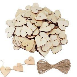 100 Pieces Wood Hearts Unfinished Wooden Shaped Heart Set with Holes Wooden Craft Tags for Wedding DIY Arts Crafts Card Making Valentine Decoration