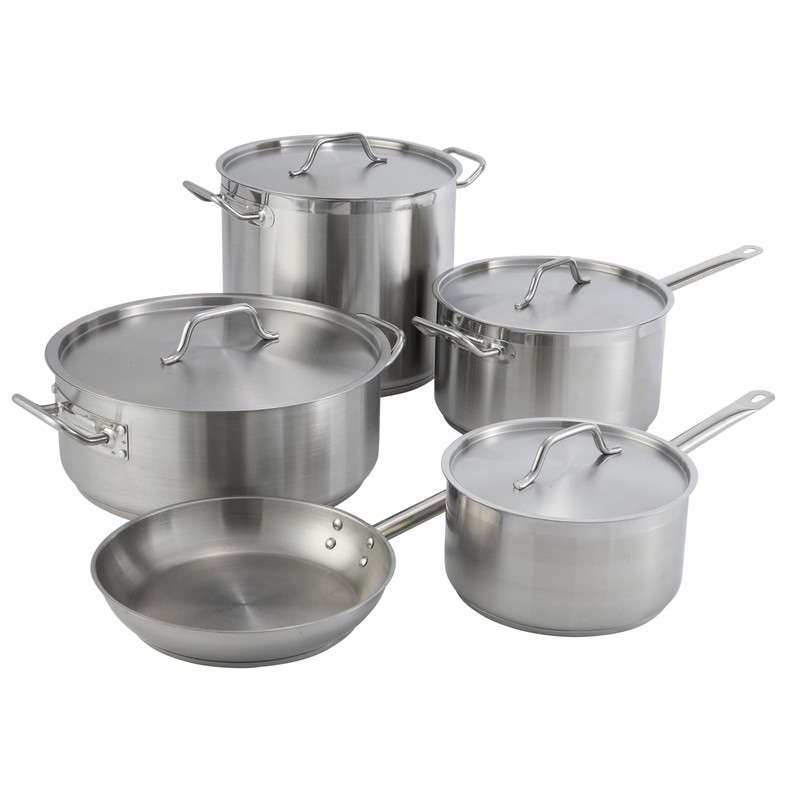 Winco Commercial-Grade Stainless Steel Fry Pan with Helper Handle, Natural