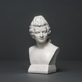 Wolfgang Amadeus Mozart Sculpture Made of High-Quality Zellan, Handmade, Made in Germany, Bust in White, 12 cm