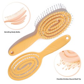 mercham 2 PCS Detangling Hair Brushes for Girls & Kids – Curved Vent & Soft Bristles Hair Brush for Wet, Dry, Straight, Curl Hair, Pain-Free Knot Removal (Purple, Yellow)