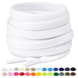 Stepace 2 Pairs Flat Shoelaces, 8mm Wide Premium Replacement Shoe Laces for Trainers, Sports, Casual Shoes, White (white)