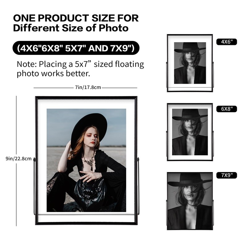 IZIDDO 5x7 Black Floating Frame, 7"x9" Metal Frame For Picture