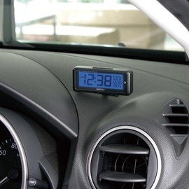 Napolex Fizz-940 Car Radio Clock, Blue LED Backlight, No Wiring Required, Battery Operated (CR2032), Large LCD Display, Alarm (with Snooze Function), Calendar Display Function, Mounting Bracket