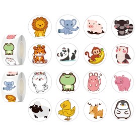 UVUXO 600 Pcs Animal Stickers Rolls for Kids-Round 1.5 Inch 16 Tyles Cartoon Animal Kindergarten Stickers Teacher Stickers for Kids Birthday Party School Reward Giveaways