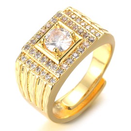 Halukakah Gold Diamond Ring Iced Out, Men's 18 Carat Real Gold Plated/Platinum Plated White Gold Ring Size Adjustable with Free Gift Box, Gold, No Gemstone