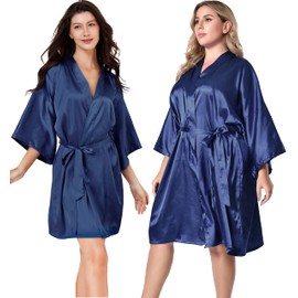 EPLAZA Women Silky Satin Robe Wedding Bridal Party Bride Bridesmaid Robes Kimono Loungewear Dressing Gowns (Navy, Tag SM)