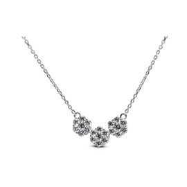 Oro Leoni 925 Sterling Silver Cubic Zirconia Flowers Pendant Necklace with Rhodium Plated