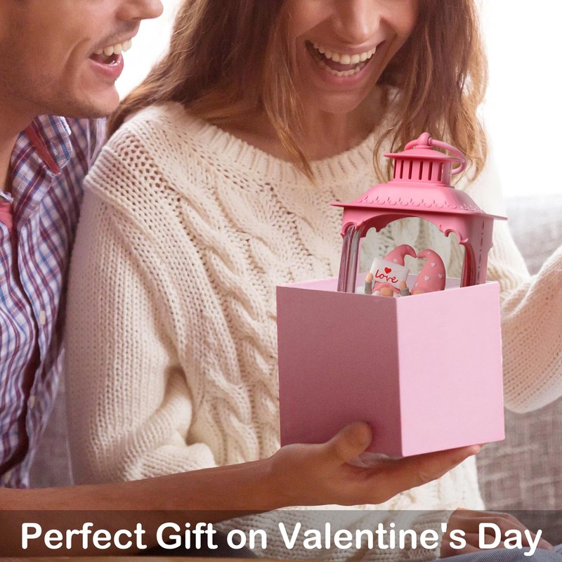 Gorrzai Valentines Day Snow Globe Gnome Snow Globe Lantern, Lighted